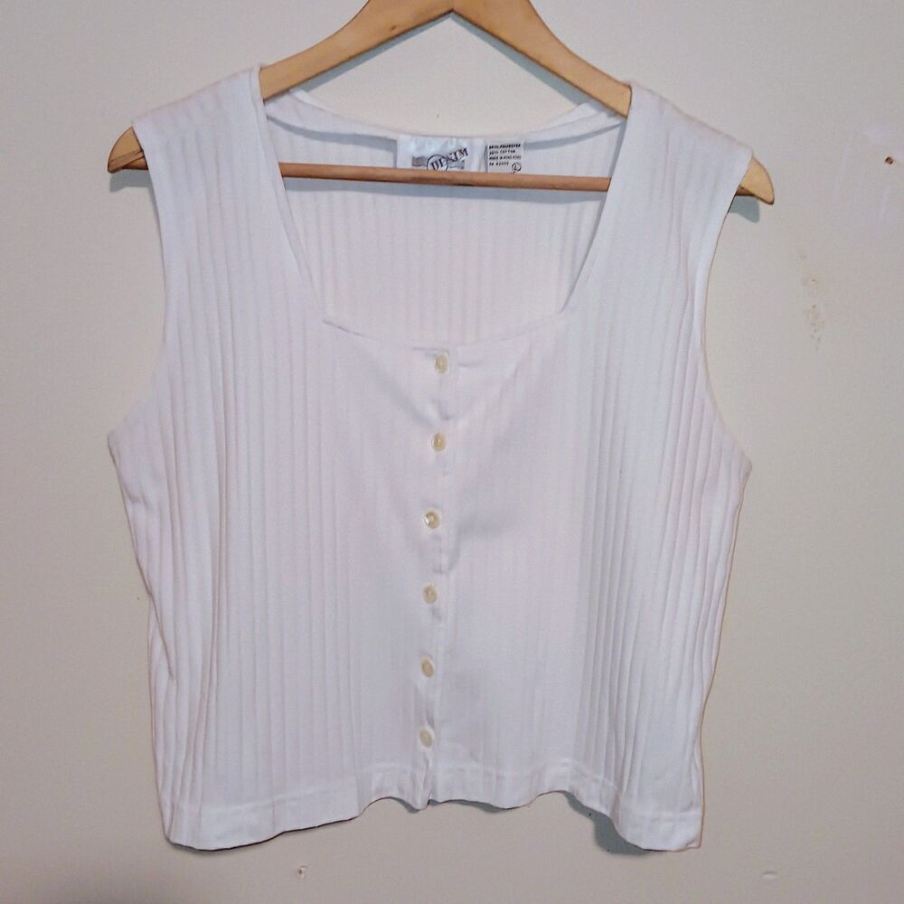 Vintage Denim Republic Ribbed Cropped Tank-Large-Button Front-Boxy-Square Neck